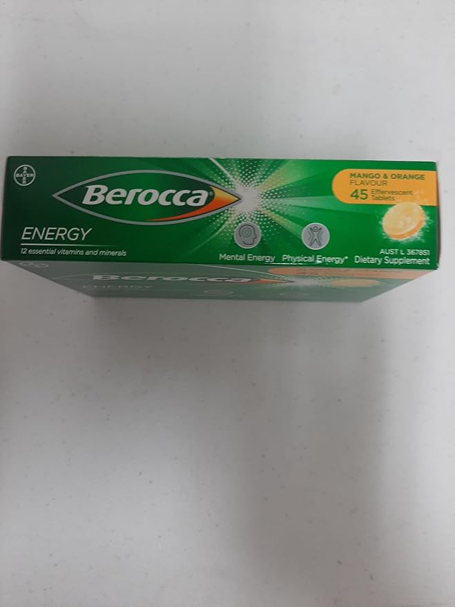 Berocca Energy Vitamin B &amp C Mango &amp Orange Flavour Effervescent Tablets 45 Count