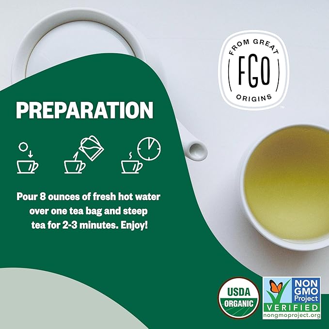 FGO Organic Jasmine Green Tea 100 Count Eco-Conscious Tea Bags Resealable Bag Packaging May Vary (Pack of 1)