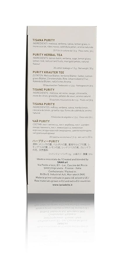 La Via del Te Purity Infusion Purifying Herbal Tea 20 Teabags Total Net Wt: 30g / 1.05oz