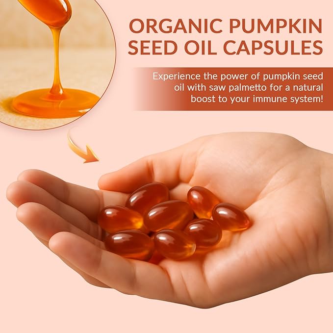 Pumpkin Seed Oil Capsules 2 in 1 Pumpkin Seed Oil with Saw Palmetto for Hair Growth 3000mg Per Serving Cold Pressed Supports Hair Heart Skin Supplement Non-GMO Gluten Free 300 Softgels