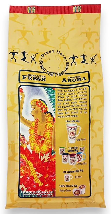 HULA GIRL 100% KONA COFFEE Grown in Hawaii Hand Picked Sun Dried Fresh Roasted and Packed in Hawaii for 30 years (7 Ounce (Pack of 1) 100% Kona Decaf Ground)