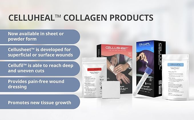 Cellufil Collagen Particles for Advanced Wound Care - 10 Vials - 100% Non-Hydrolyzed Bovine Collagen for Tissue Regeneration First Aid &amp Minor Bleeding