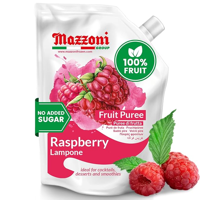 Mazzoni - Raspberry Puree 100% Pure Raspberries Just Fruit No Sugar Added Real Fruit for Smoothies Drinks Cocktails Fruit Juice - 2.2 lb Convenient Pouch Made in Italy