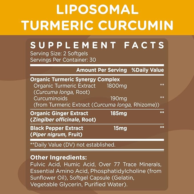 Liposomal Turmeric Curcumin 2200 mg with Black Pepper for Enhanced Absorption and Joint Support 60 softgels (2 Bottles)