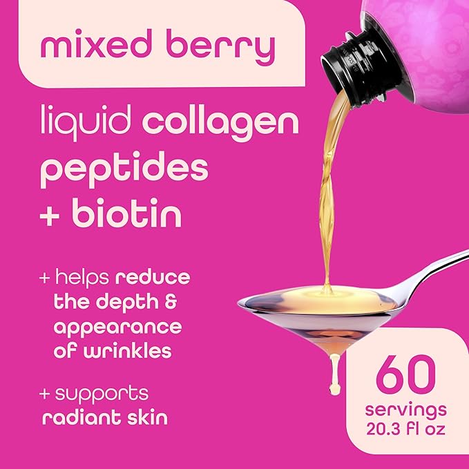 Zena Nutrition Liquid Collagen Peptides and Biotin Mixed Berry 20.3 Fl Oz + Organic Supergreens Greens Powder 70+ Superfoods Green Apple 30 Servings