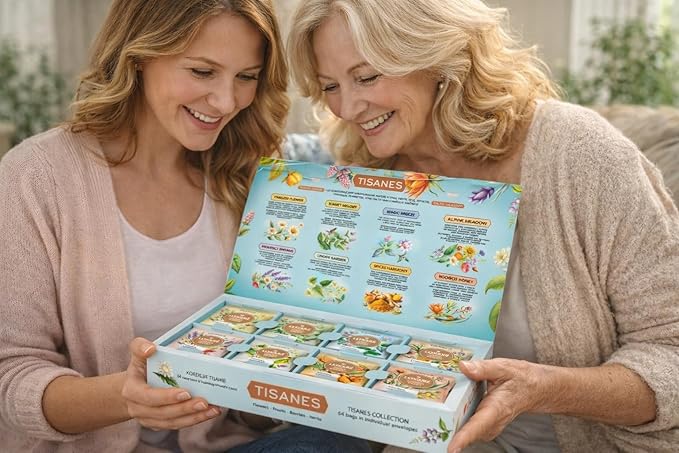 Lovare Herbal Tea Collection – 64 Herbal Tea Bags Assortment | 8 Flavors | Caffeine-Free | Gift Box for Relaxation Wellness Moments Tea set