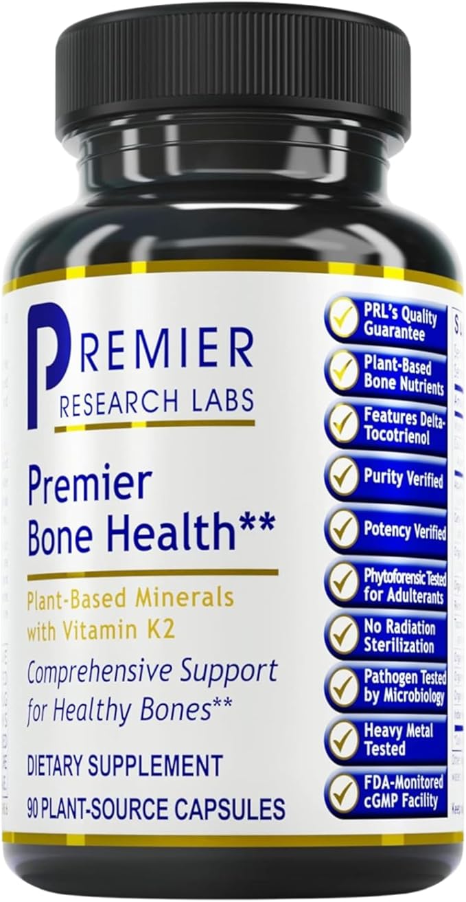 Premier Research Labs Premier Bone Health - Bone Health Vitamins Bone Strength Supplement for Women &amp Men Calcium Supplement with Vitamin K2 Healthy Bone Support - 90 Capsules