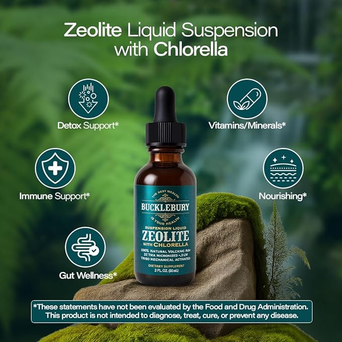 BUCKLEBURY Zeolite Liquid Suspension w/Chlorella - Detox Support Immune System and Digestive Tract Health Support for Kids and Adults (60 Servings)