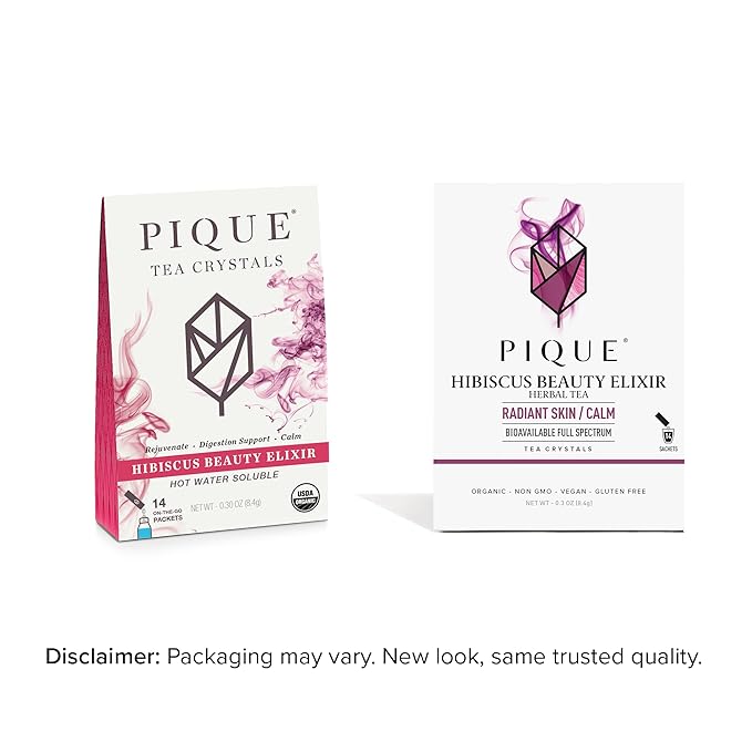 Pique Organic Hibiscus Tea Crystals - Powerful Antioxidants and Caffeine-Free Herbal Tea Real Egyptian Flower for Glowing Skin - 28 Single Serve Sticks (Pack of 2)