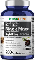 NusaPure Peruvian Black Maca Root Extract 50:1 - Suitable for Vegetarian/Vegan Non - GMO - 37500 mg - 200 Capsules
