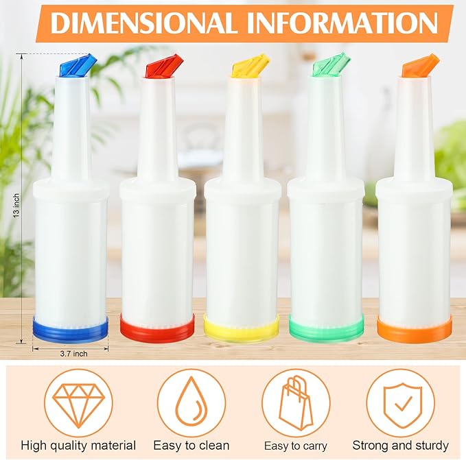CHENGU 18 Pack 34 oz Bar Pour Colorful Juice Pouring Bottle Containers Plastic Juice Liquor Store in 6 Colors for Bartending Home Kitchen Party Supplies