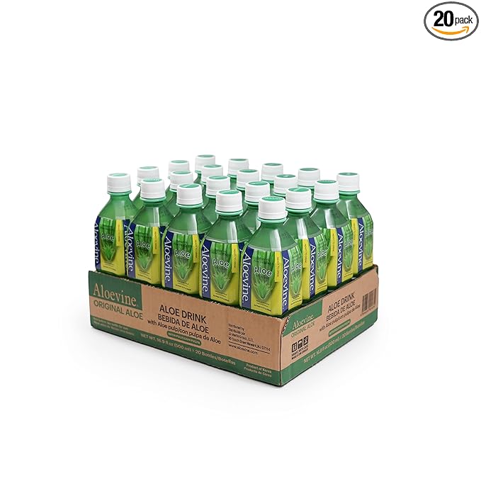Aloevine Aloe Vera Drink Original – Drink Aloe Juice with Real Aloe Chunks | Healthy Plant-Based Korean Beverage | Aloe Vera Juice | 16.9 oz Bottles (20 Pack)