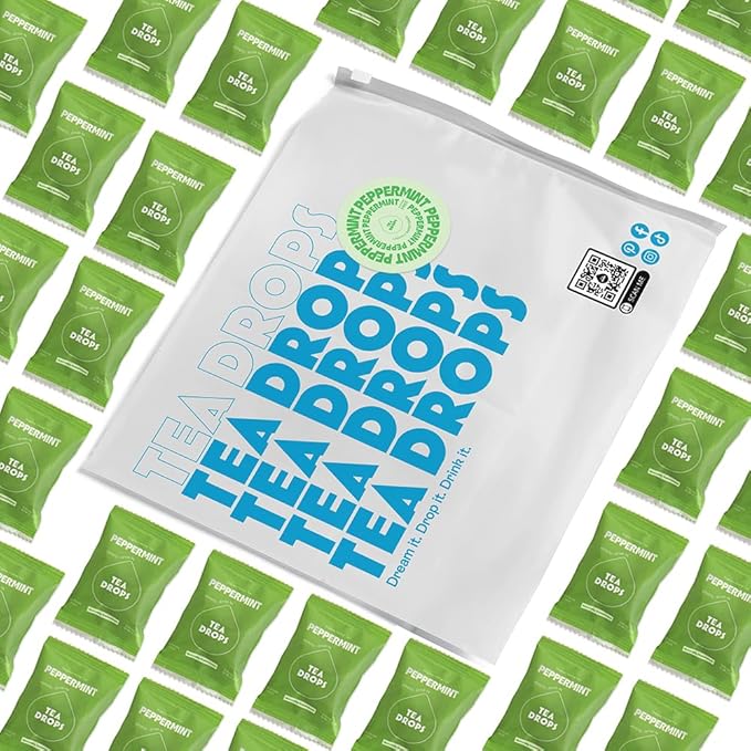 Tea Drops 30 Bulk Pack Organic Peppermint Bagless Tea - Loose Leaf Lightly Sweetened On-The-Go. Plastic-Free - Iced or Hot Tea