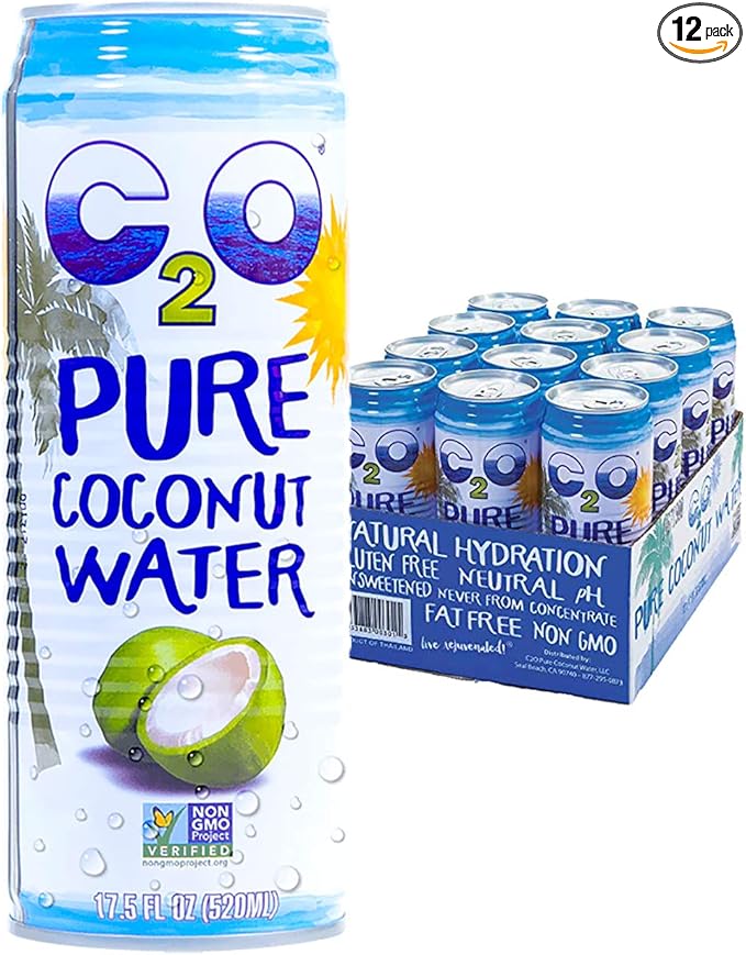 C2O Pure Coconut Water | Plant Based | Non-GMO | No Added Sugar | Essential Electrolytes | 17.5 FL OZ (Pack of 12)