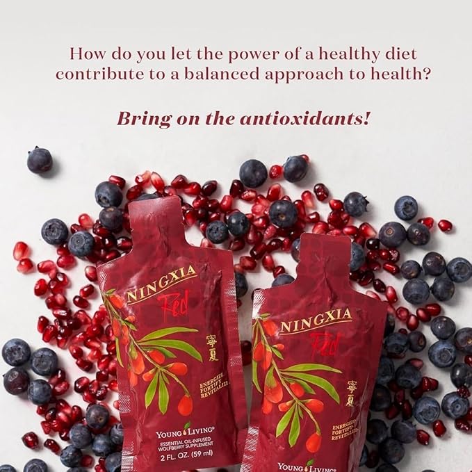 Young Living NingXia Red Antioxidant Drink | 2 fl oz | Superfruit with Wolfberry Blueberry Pomegranate Orange Lemon &amp Yuzu Essential Oils | 30 Pack