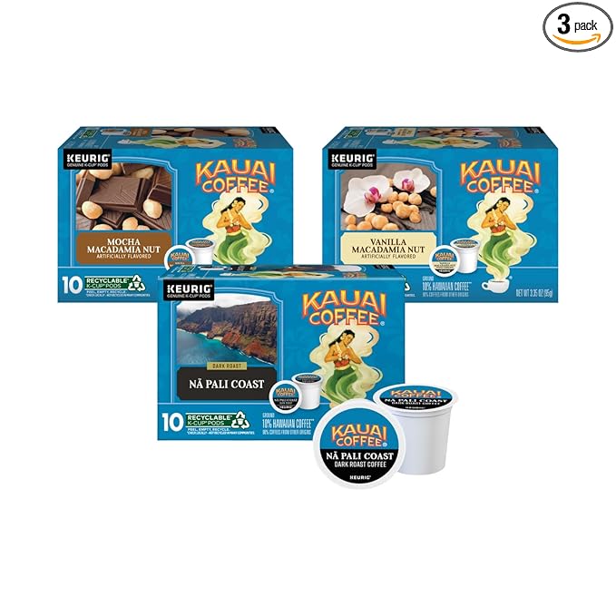 Kauai Coffee K-Cup Pods (Mocha Macadamia Nut Na Pali Coast &amp Vanilla Macadamia Nut) Variety Pack