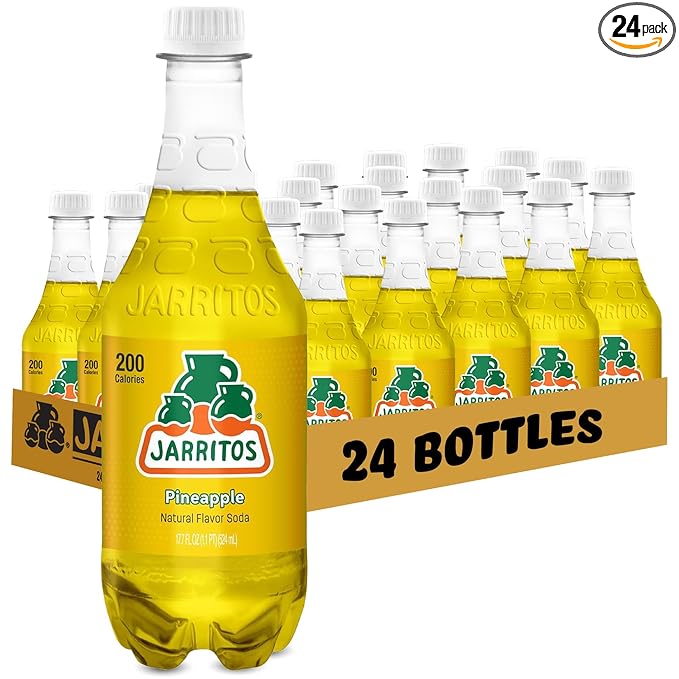 Jarritos - Mexican Soda Soft Drinks Pineapple (17.7 oz 524ml) 24 Bottles - Made with Real Cane Sugar - 0g Fat - Made in Mexico - Natural Flavor Soda Pop - Party &amp BBQ Beverages