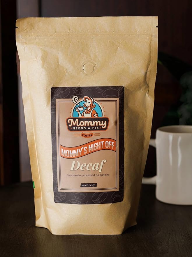 Mommy Needs A Fix Decaf Ground Coffee | 100% All Natural Arabica Beans | Medium Roast | Chemical Free Swiss Water Process | Pregnancy &amp Breastfeeding Friendly | Roasted in the USA | 1 lb