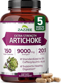 Zazzee Extra Strength Artichoke 20:1 Extract 5% Caffeoylquinic Acid 150 Vegan Capsules 5 Month Supply Cynara Scolymus Digestive &amp Liver Detox Support Herbal Supplement Non-GMO Made in the