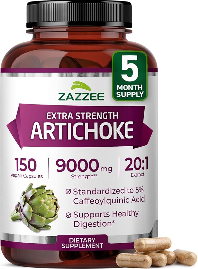 Zazzee Extra Strength Artichoke 20:1 Extract 5% Caffeoylquinic Acid 150 Vegan Capsules 5 Month Supply Cynara Scolymus Digestive &amp Liver Detox Support Herbal Supplement Non-GMO Made in the
