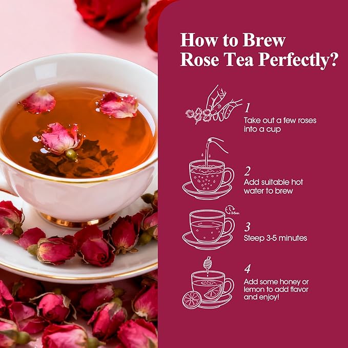 Rose Bud Tea Dried Red RoseMQUPIN Rose Tea 100% Natural Pure Flower Edible Buds Tea Culinary Food Grade Red Rosebud for Drinking DIY Gift (250g/3Packs)