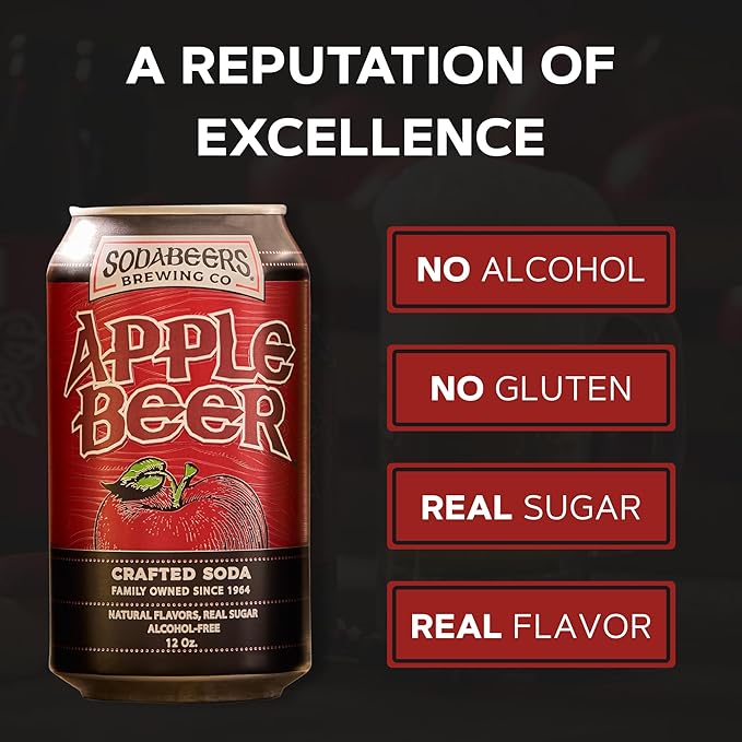 Apple Beer | SodaBeers Brewing Co | Alcohol-Free Gluten-Free Crafted Soda Made With Natural Apple Flavors and Real Sugar Refreshing Fruit Beverages (12 Cans)