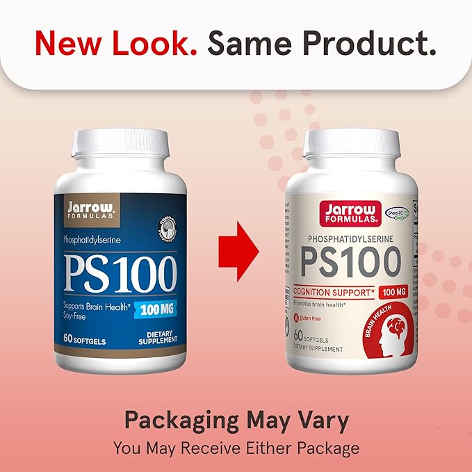 Jarrow Formulas PS100 Phosphatidylserine 100 mg Dietary Supplement for Brain Health and Cognition Support 60 Softgels 20-60 Day Supply Pack of 12