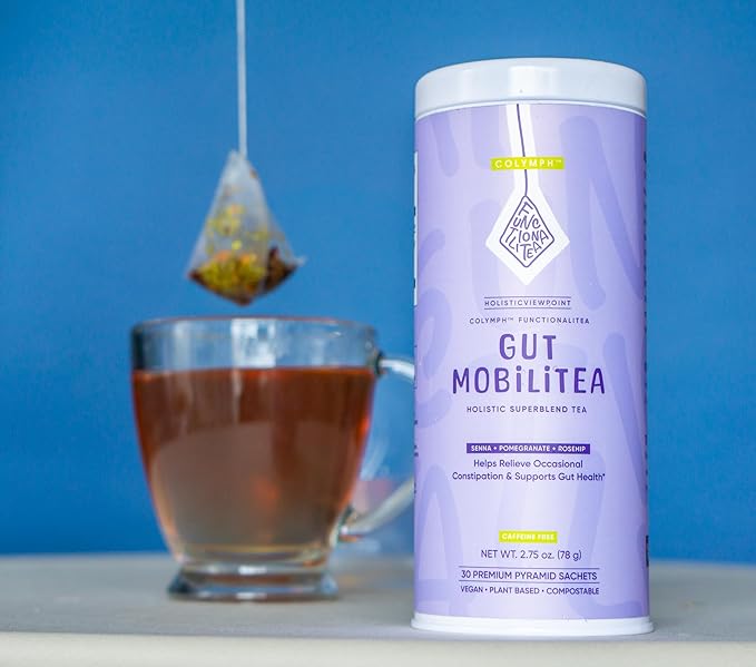 The CoLymph® Gut Mobilitea: Functional Herbal Tea for Occasional Constipation Bloating Gas Gut Health &amp Digestion Senna Pomegranate Hibiscus Tea 30 Compostable Tea Bags