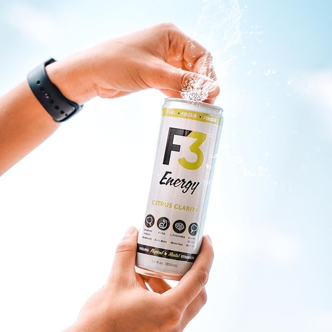 F3 Energy Citrus Clarity Energy Drink - Muscle Building Sports Drinks w/BCAA Panax Ginseng &amp Ginkgo Biloba - Natural Energy Drinks for Mental Focus &amp Muscle Recovery 125 mg Caffeine (12 pack