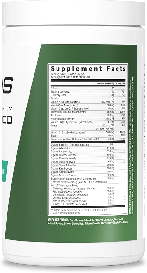 JYM Greens Super Food Powder for Performance Watermelon Cucumber Spirulina Mushrooms Vitamins BroccoPhane &amp Broccoli Men &amp Women 30 Servings