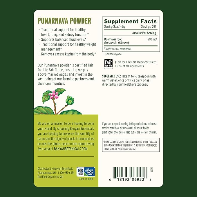 Banyan Botanicals Punarnava Powder – Organic Punarnava (Boerhavia Diffusa) – Traditional Support for Healthy Weight Management* – ½ lb. – Non-GMO Sustainably Sourced Vegan