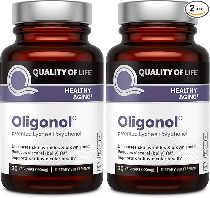 Quality of Life Oligonol Premium Anti Aging Supplement - Promotes Cardiovascular Health Circulation &amp Youth Includes Antioxidants - Lychee Fruit Extract - 30 Vegicaps (Pack of 2)