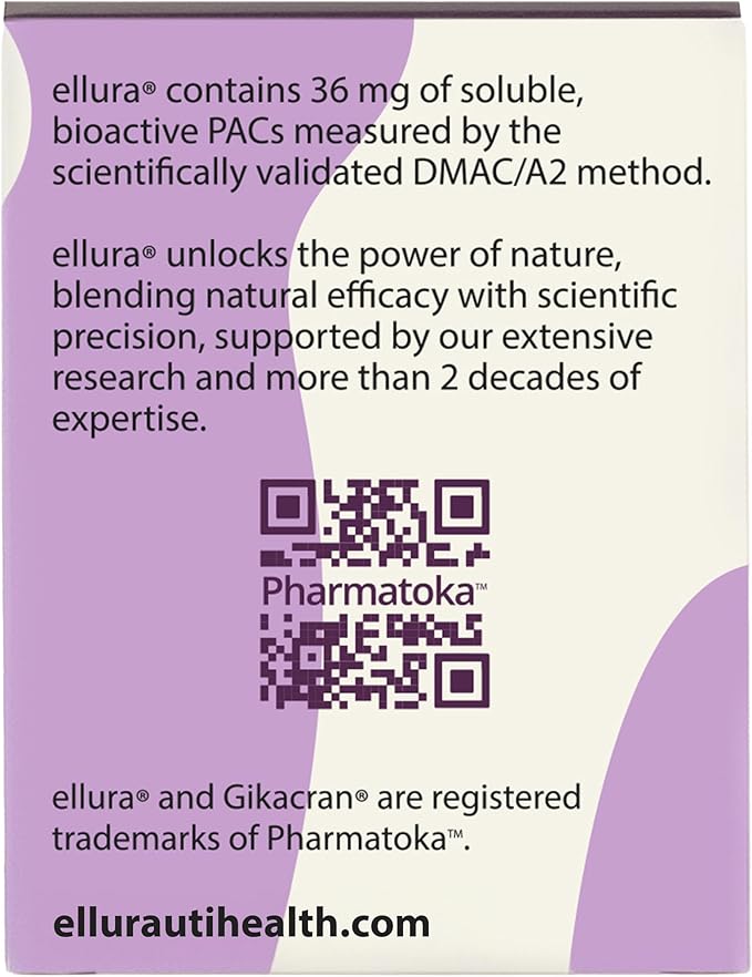 ellura 36 mg Clinically Backed Soluble Bioactive PACs – 100% Concentrated Cranberry Fruit Juice Extract for Urinary Tract Health 30 Capsules