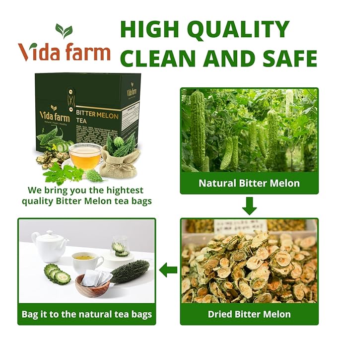 VIDA FARM 75 Premium Bitter Melon Tea Bags Zero Sugar Tea Handpicked 100% Pure and Natural Dried Bitter Melon Non-GMO No Caffeine Gluten-Free Vegan