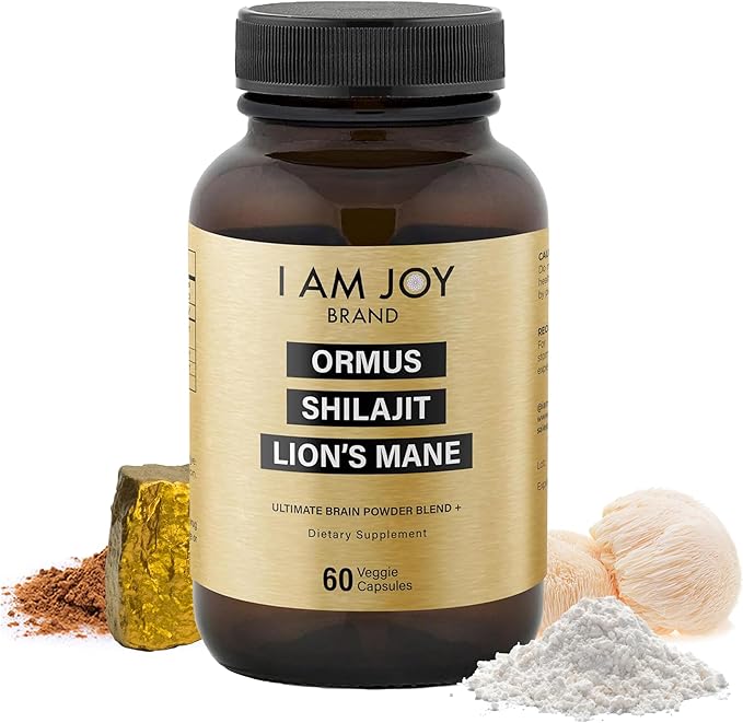 I Am Joy co. Ormus Shilajit Lion's Mane - Ultimate Brain Power! Monoatomic 24k Gold - The Only Blend of Its Kind for Energy Memory &amp Focus - 60 Vegan Capsules