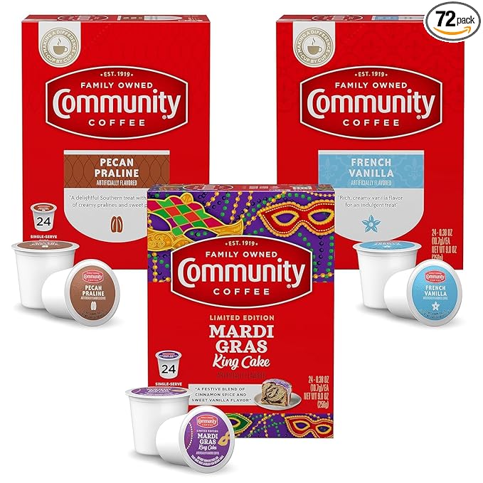 Community Coffee Flavored Pods Variety Pack72 Count Medium Roast and Flavored Compatible with Keurig 2.0 K-Cup Brewers (24 Count Pack of 3)