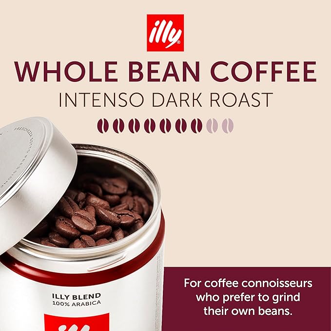 illy Whole Bean Coffee Intenso Bold Roast 100% Arabica Premium Italian Coffee Ideal for Espresso Drip Moka and French Press Brewing 8.8oz 12 Pack