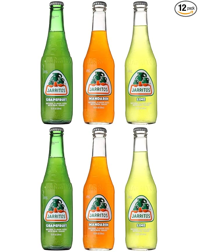 Jarritos Mexican Soft Soda Drink Grapefruit Mandarin Lime - Variety Pack 12.5oz Glass Bottle Pack of 12