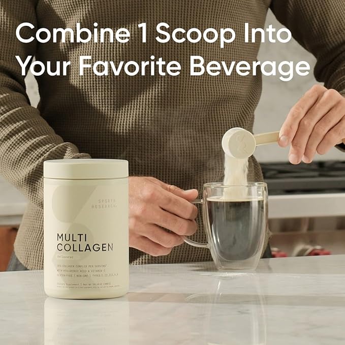 Sports Research® Multi Collagen Protein Powder - Food Sourced Collagen Peptides (Type I II III V X) with Hyaluronic Acid + Vitamin C - Gluten Free · Non-GMO · 30 Servings (Unflavored)