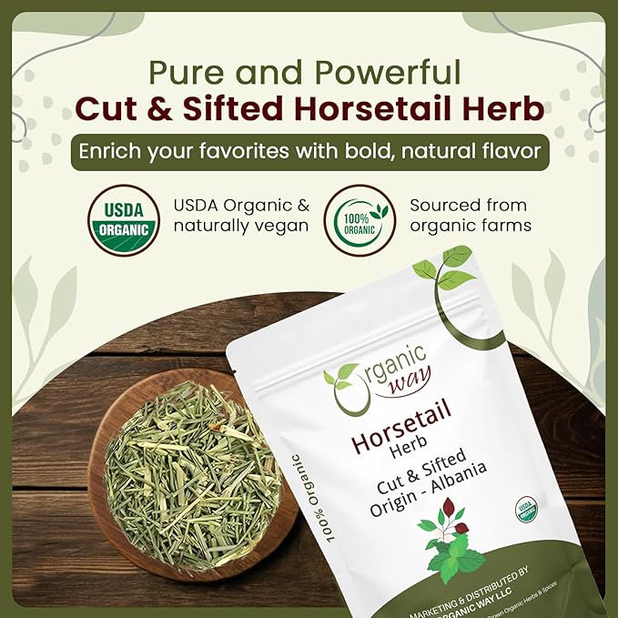 Organic Way Horsetail Herb Cut &amp Sifted (Equisetum arvense) - Herbal Tea | European Wild-Harvest | Kosher &amp USDA Certified | Vegan Non-GMO &amp Gluten Free | 100% Raw from Albania (1LBS / 16