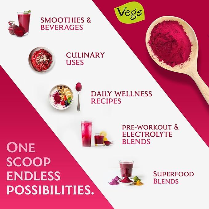 Beet Juice Powder - 20 X Ultra Concentrated Nitrates Betanines High Strength Nutrients - Freeze Dried Organic Beet Root Juice - Nitric Oxide Healthy Circulation Superfood - Sugar Free 5.3 oz