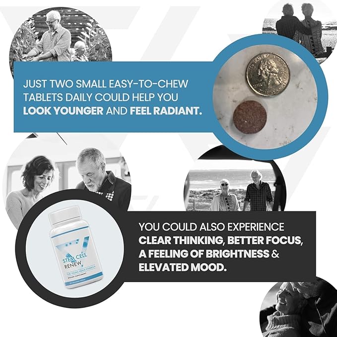 Stem Cell Renew | Boost Your Natural Supply of Stem Cells to Strengthen Mental Sharpness Help Slow Signs of Aging and Restore Youthful Energy - Created by NASA Scientist | 1-Month Supply (120 count)