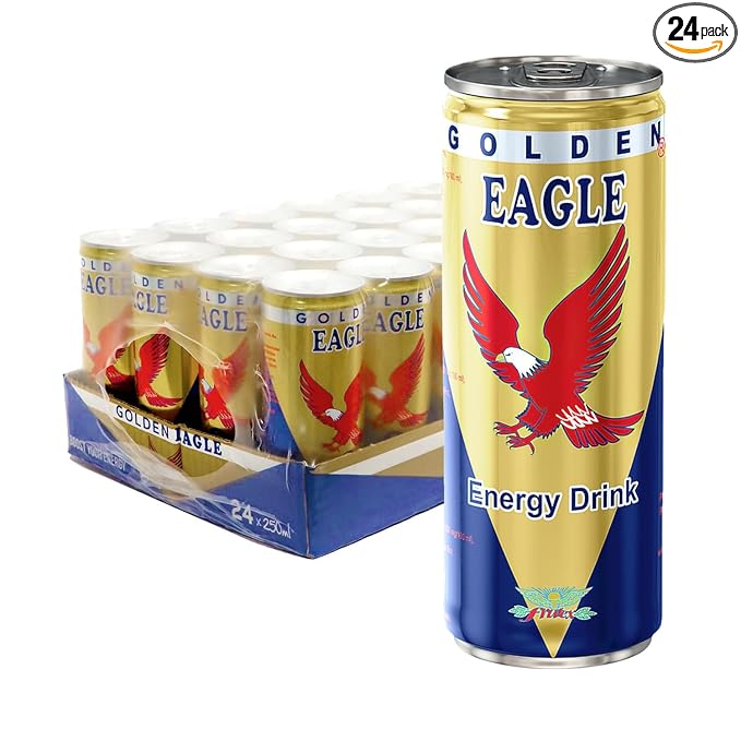 Golden Eagle Energy Drink - 8.4 fl oz Cans (24-Pack) - Albanian Energy Drink Real Sugar Enhanced Energy &amp Focus Vitamins &amp Minerals Perfect for Athletes &amp Professionals Natural Taste M