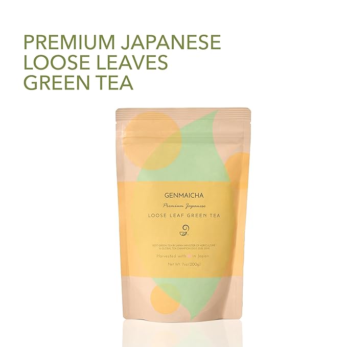 Japanese Green Tea Co. Genmaicha Japanese Green Loose Leaf with Brown Rice – Fukamushi Sencha Organic Tea From Arahataen Green Tea Farms – Natural Low Caffeine Tea with Enhanced Flavor