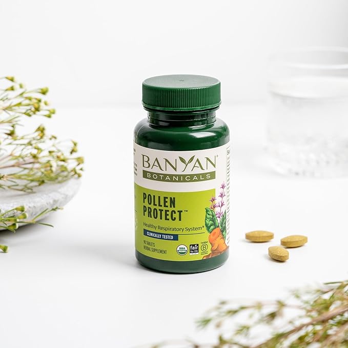 Banyan Botanicals Organic Pollen Protect–Clinically Tested Respiratory Support Supplement–Supports a Healthy Response to Seasonal Irritants–Non-Drowsy Sinus &amp Breathing Support-90 Tablets-USDA Org