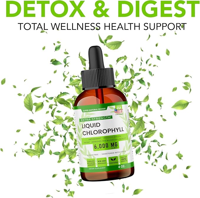 Super Natural Goods Liquid Chlorophyll Drops 60 Servings for Daily Wellness – Plant-Based Chlorophyll Liquid Supplement Vegan &amp Non-GMO Easy-Mix Drops for Water or Juice – 4oz Dropper Bottle 600