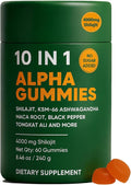 10-in-1 True Alpha Shilajit Gummies 4000mg Himalayan Alpha Gummies for Men Energy Boost Immune Support with Ashwagandha Maca Root Tongkat Ali Fulvic Acid 85+Trace Mineral No Added Sugar 60ct