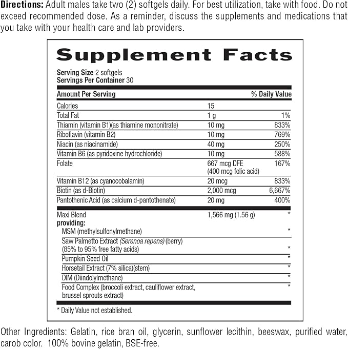 Country Life Maxi-Hair for Men - 2000mcg Biotin Saw Palmetto Pumpkin Seed Oil DIM Potassium Magnesium Calcium &amp Zinc Blend - Supports Healthier Hair Scalp Skin &amp Nails 60 Vegan Capsul