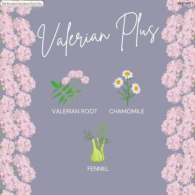 Dr Stuart's Organic Valerian Plus Tea 60 Teabags (15 Bags x Pack of 4) | Herbal Blend of Chamomile Valerian Root &amp Fennel | Bedtime Tea Helps in Restful Sleep &amp Relaxation | Naturally Caffein