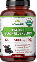 Zazzee USDA Organic Black Elderberry 10:1 Extract 120 Vegan Capsules 2 Month Supply Sambucus Nigra Antioxidant &amp Immune Support Concentrated 10X Extract All-Natural Non-GMO Made in the USA